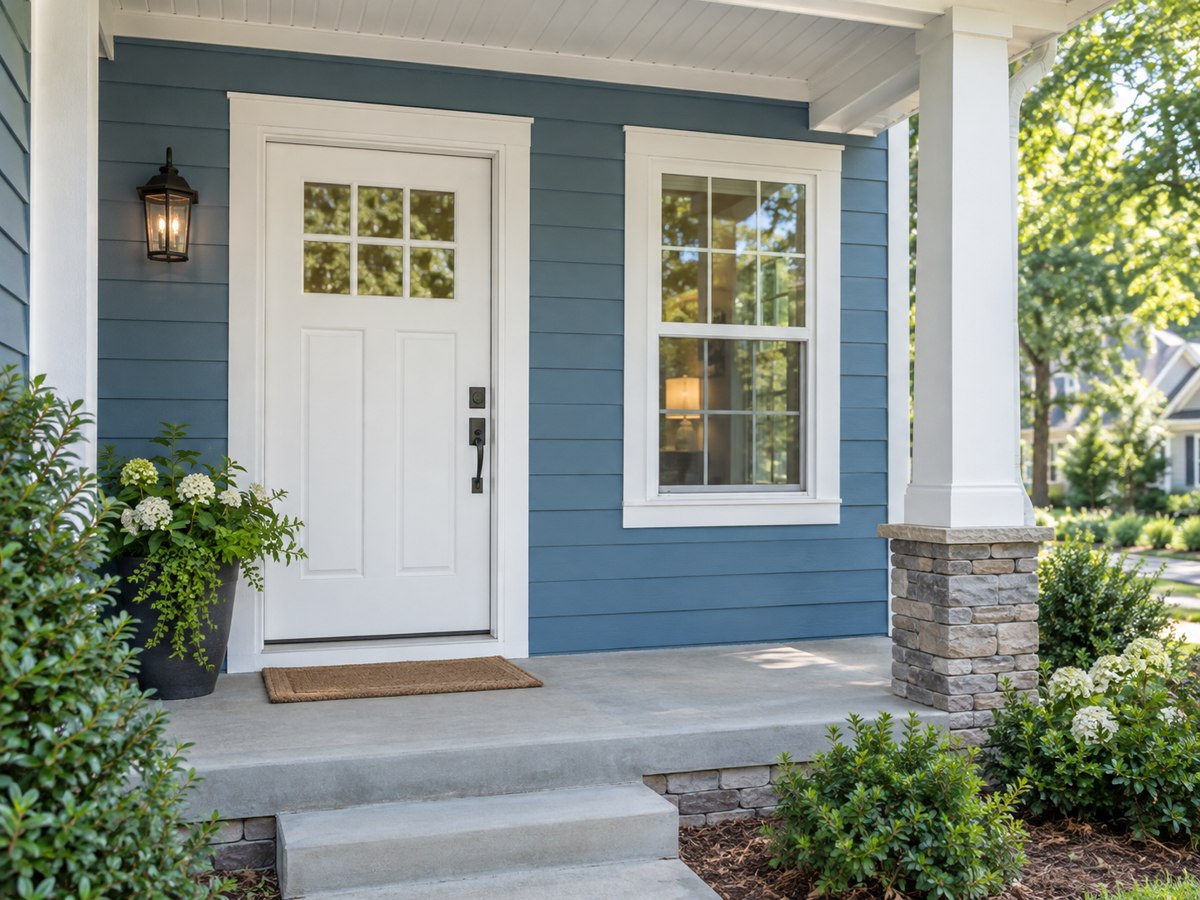 White exterior door and adjacent window
