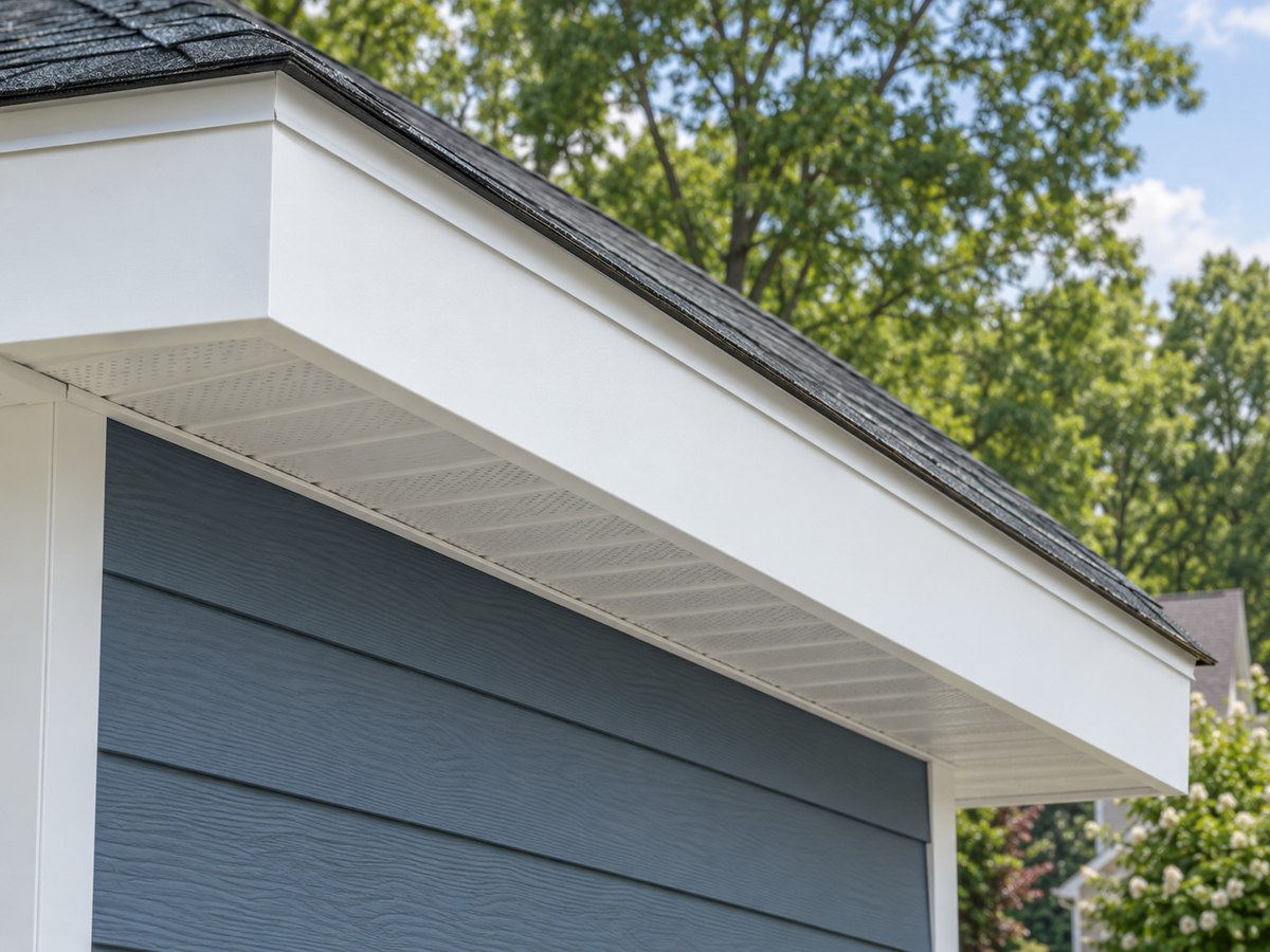 White fascia trim at the roof edge